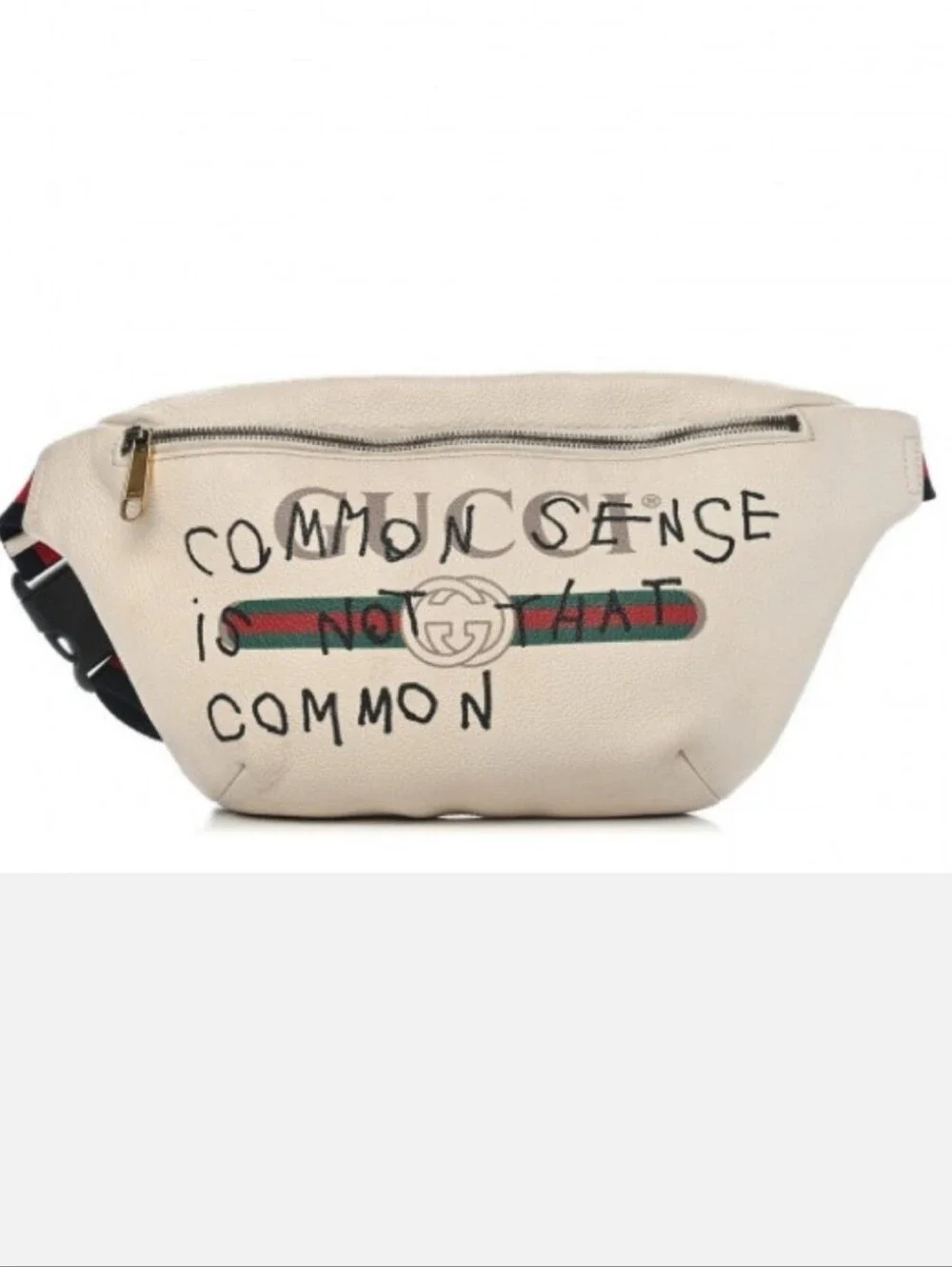 Gucci Beige Leather Belt Bag with 'Common Sense' Graphic